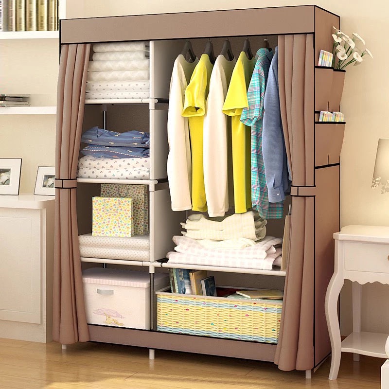Tủ quần áo Giá để đồ bằng ống thép gia cường tủ quần áo đơn giản tủ quần áo gia đình tủ vải đơn đôi tủ đựng quần áo mới