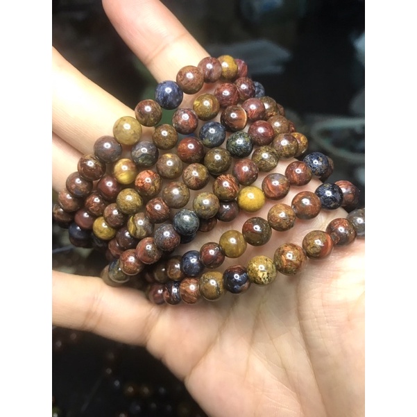 Hạt lẻ đá thanh tẩy Pietersite đá giông tố mài tròn xỏ lỗ làm HandMade , DIY