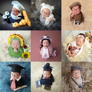 Set Đồ Chụp Ảnh Đầy Tháng Gồm Mũ Len Và Khăn Quấn Làm Đạo Cụ Chụp Ảnh Cho Bé Sơ Sinh