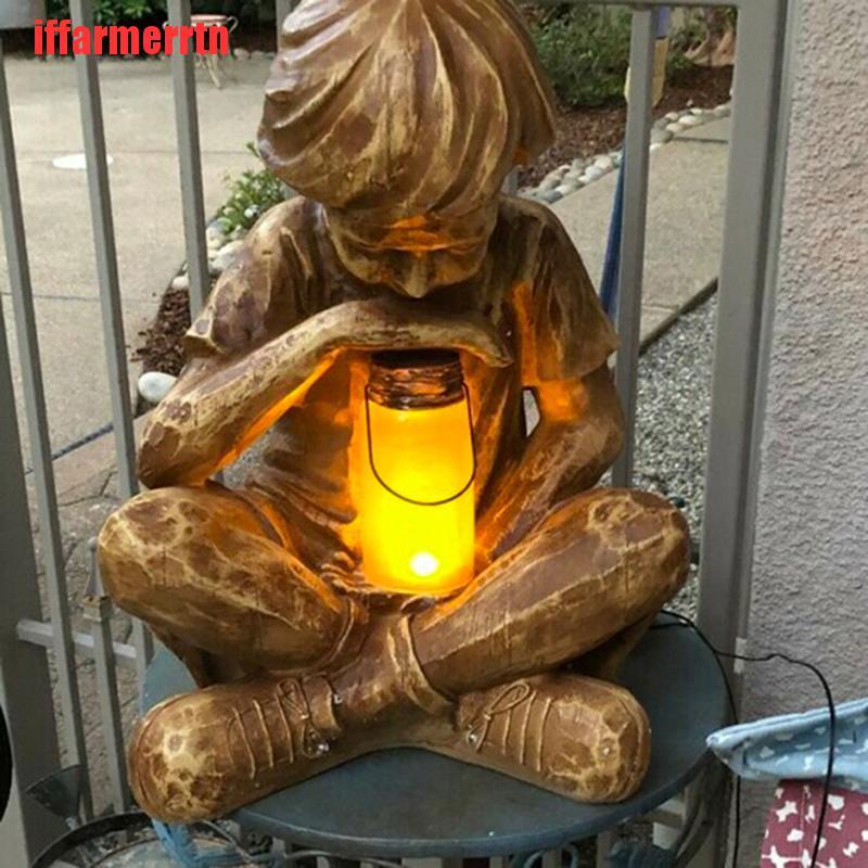 {iffarmerrtn}Glimpse Of God Boy Statue Easter Garden Decoration Resin Ornament With LED Light NZM