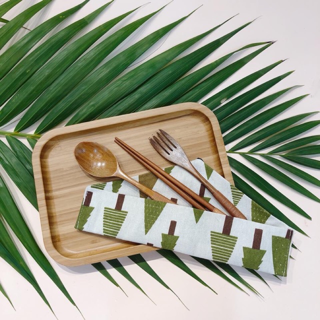 Combo túi cơm + bộ thìa đũa dĩa gỗ