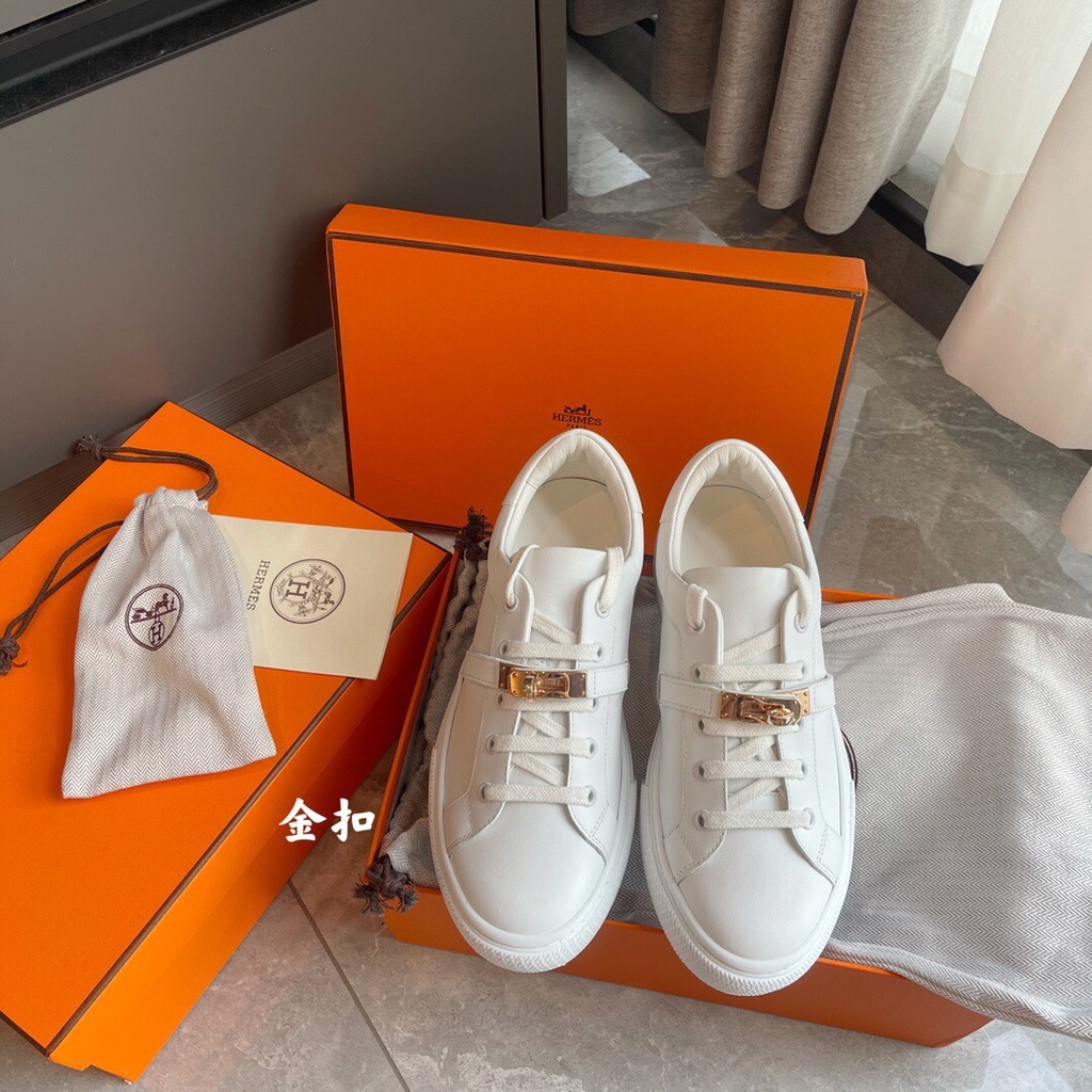 Giày Hermes Cổ Thấp Phối Khóa Vàng Thời Trang Trẻ Trung Cho Cặp Đôi