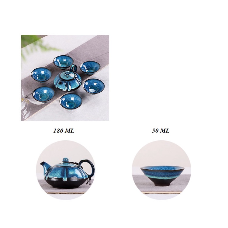 Bộ Ấm Chén Pha Trà Đạo Men Thiên Mục Lông Thỏ Hỏa Biến
