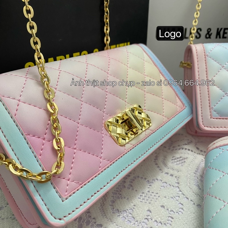 Túi đeo chéo, kẹp nách Cê Ka cầu vồng khoá xoay dùng được 2 mặt (ảnh thật shop chụp - kèm video shop quay)