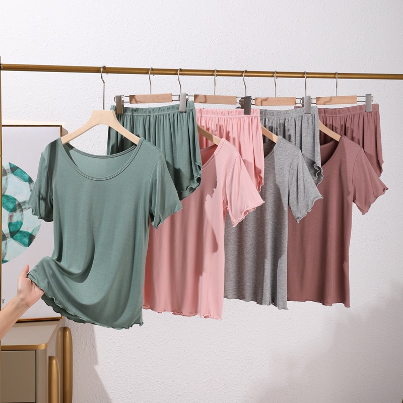 Bộ Đồ Ngủ Áo Thun Tay Ngắn Cổ Tròn Bằng Vải Cotton Dáng Rộng Thoải Mái Thời Trang Mùa Hè 2022 Dành Cho Bạn Nữ