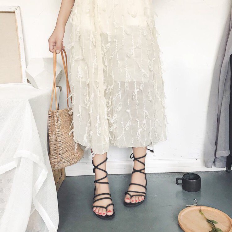 Sandal nữ la mã thời trang buộc dây phong cách chiến binh la mã đi chơi [Sale khô máu]