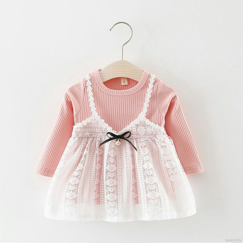 Đầm Tay Dài Cổ Tròn Phong Cách Công Chúa Cho Bé Gái 0-4 Tuổi