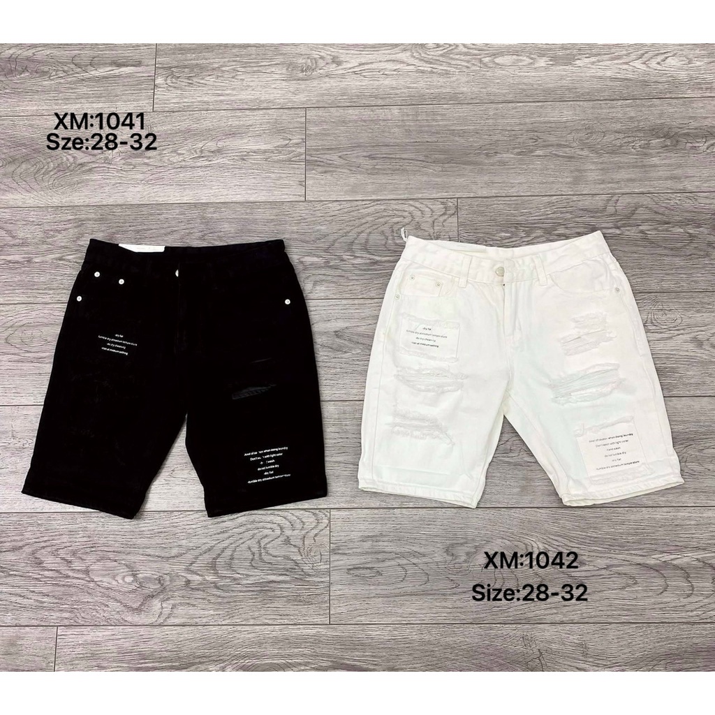 Quần short jean nam +thêu chữ 2 màu trắng đen form chuẩn cao cấp-tara_shop96