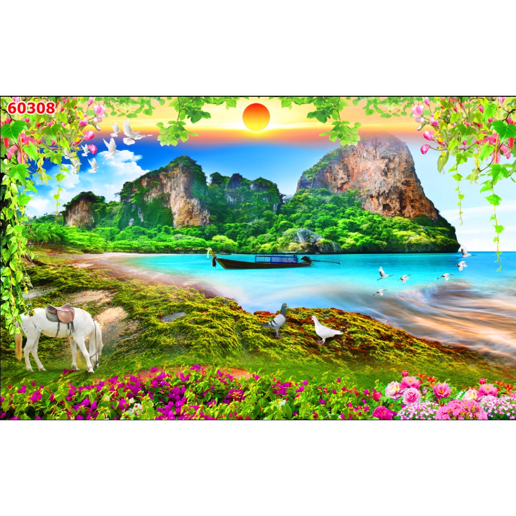 Tranh dán tường vườn hoa bao la, đẹp mỹ miều, hàng chất lượng cao