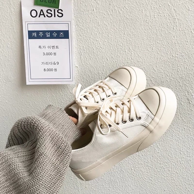 Giày Thể Thao Sneaker Nữ Vải Độn Đế 5cm BE 2 Màu Si