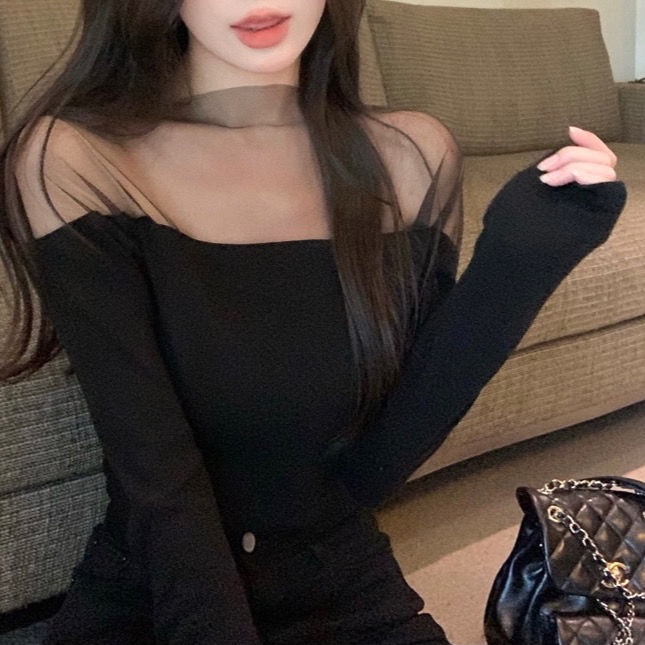 Áo Kiểu Tay Dài Phối Lưới Xuyên Thấu Thời Trang Mùa Xuân Mới 2022