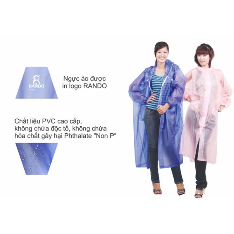 Áo Mưa RANDO Poncho Dây Kéo Trong Màu APPC-09 | Dây Kéo + Nút Bấm | Chất Liệu Trong Mờ, Màu Sắc Thời Trang | Kounbox