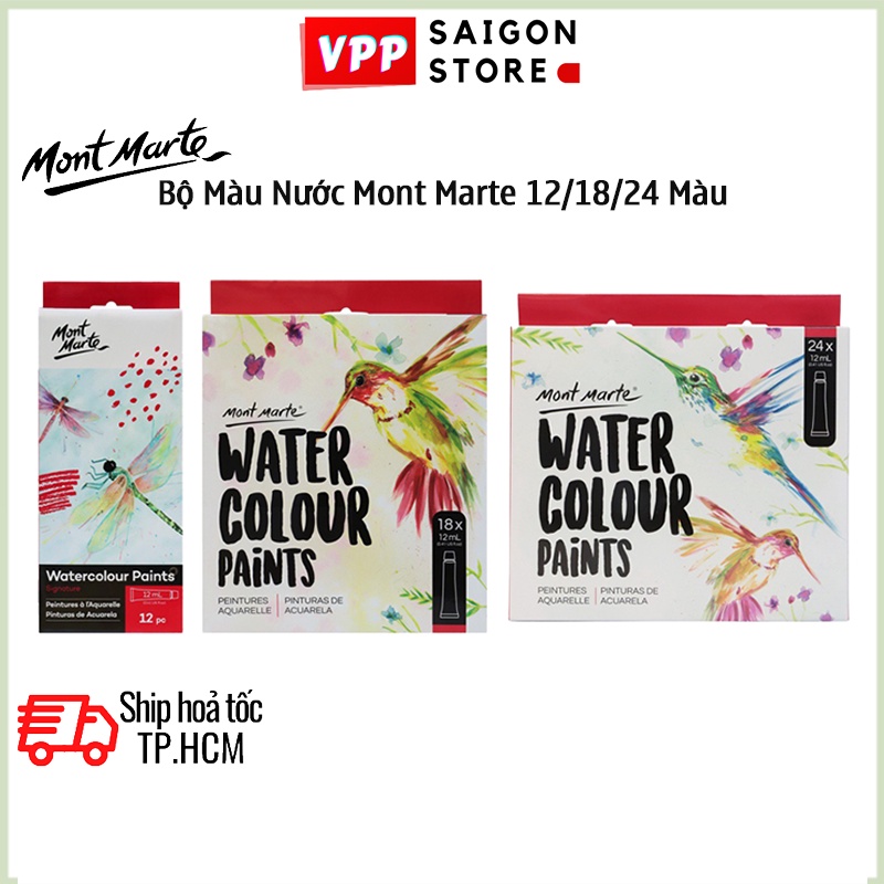 Bộ Màu Nước Mont Marte 12/18/24 Màu x 12ml - Watercolour Paints Signature - PMHS0027/PMHS0048/PMHS0049