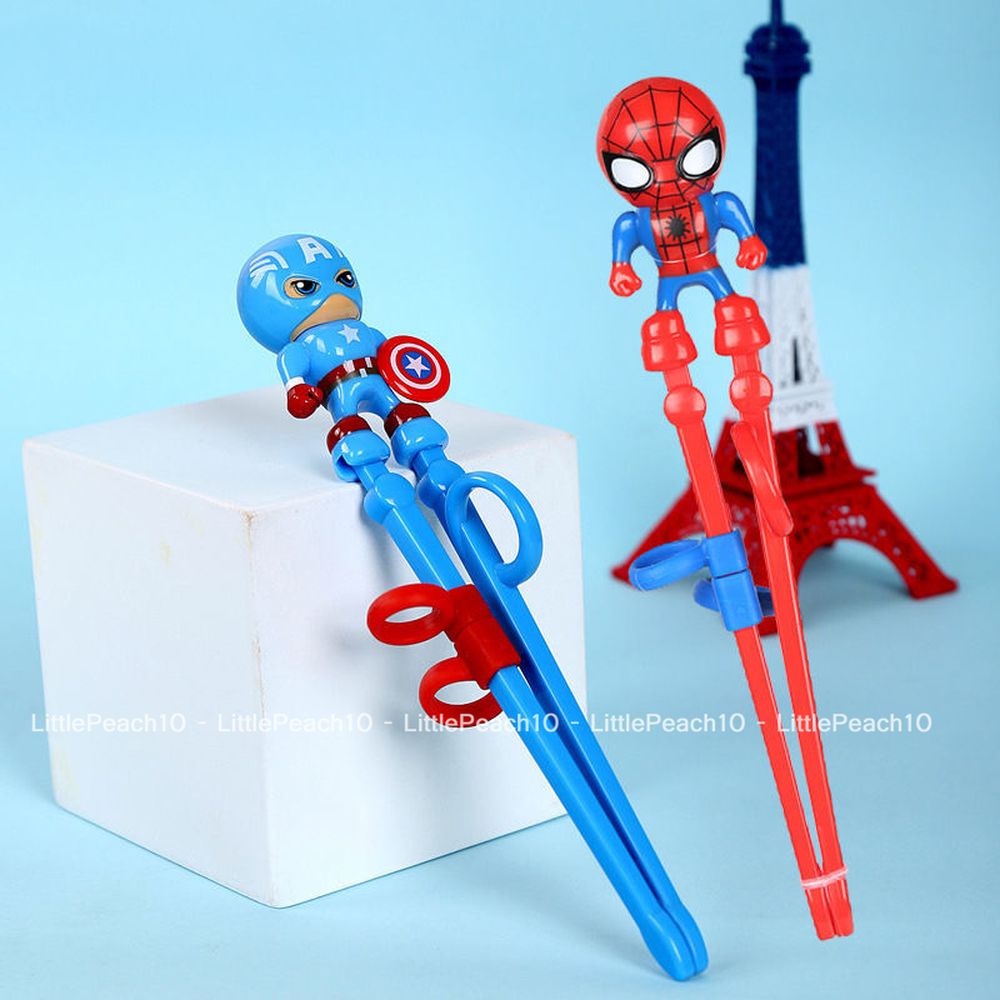 Đũa tập ăn dặm tay phải hình người nhện Spiderman và Captain nổi 3D cho bé trai
