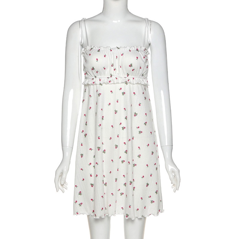 DUNEA Đầm Hai Dây In Hoa Hở Vai Có Tai Gỗ Cho Nữ