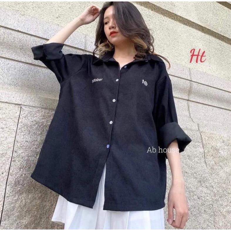 Áo sơ mi dài tay đen trắng tháng 10 october ht