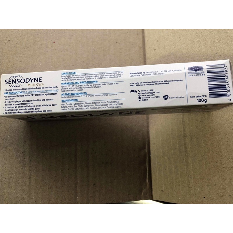 Kem đánh răng sensodyne multicare  giúp bảo vệ toàn diện  giúp giảm ê buốt 24/7 made in: thái lan  100g