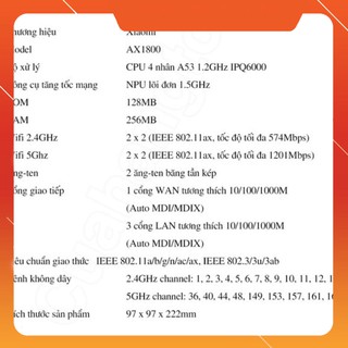 Bộ phát Router wifi 6 Xiaomi AX1800 - Hỗ trợ mesh, WiFi 6, 5 Core