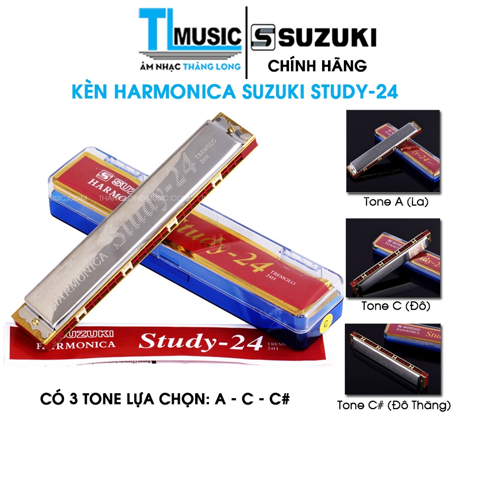 Kèn Harmonica tremolo Suzuki Study-24 Hamonica suzuki TONE Đô(C),TONE Đô Thăng(C#) VÀ TONE La(A) tặng khăn lau kèn