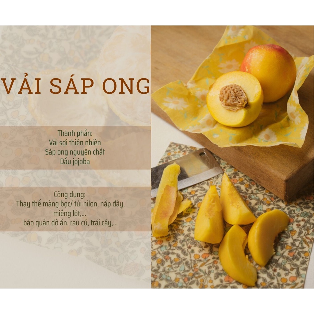 Vải Sáp Ong HEYP Họa Tiết Lá Xám  - Vải Bọc Thực Phẩm Thay Thế Màng Bọc Nilon, Bảo Vệ Môi Trường