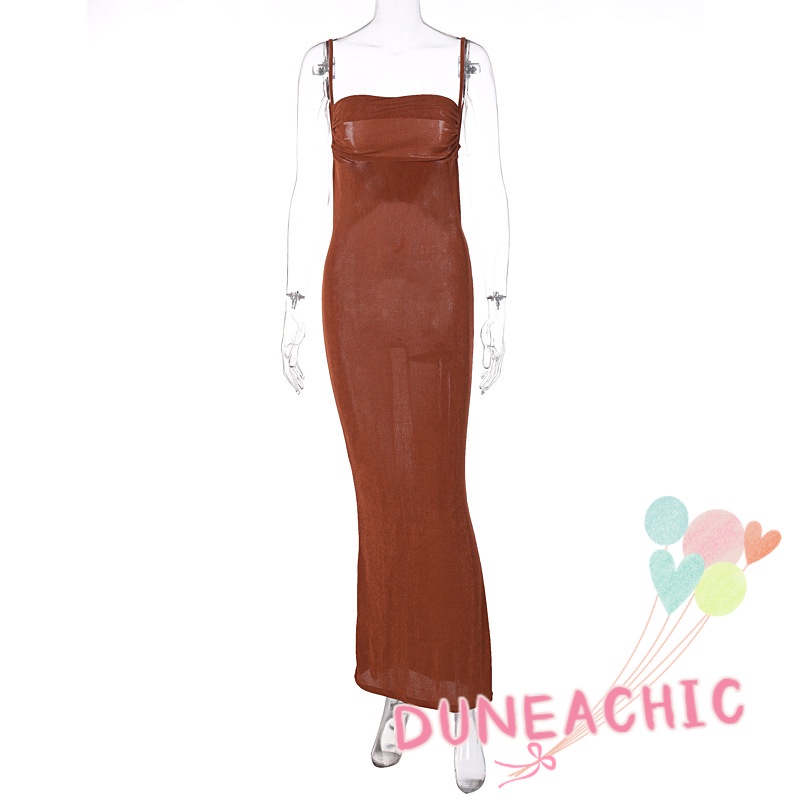 DUNEA Đầm hai dây màu trơn thiết kế hở lưng quyến rũ dành cho nữ