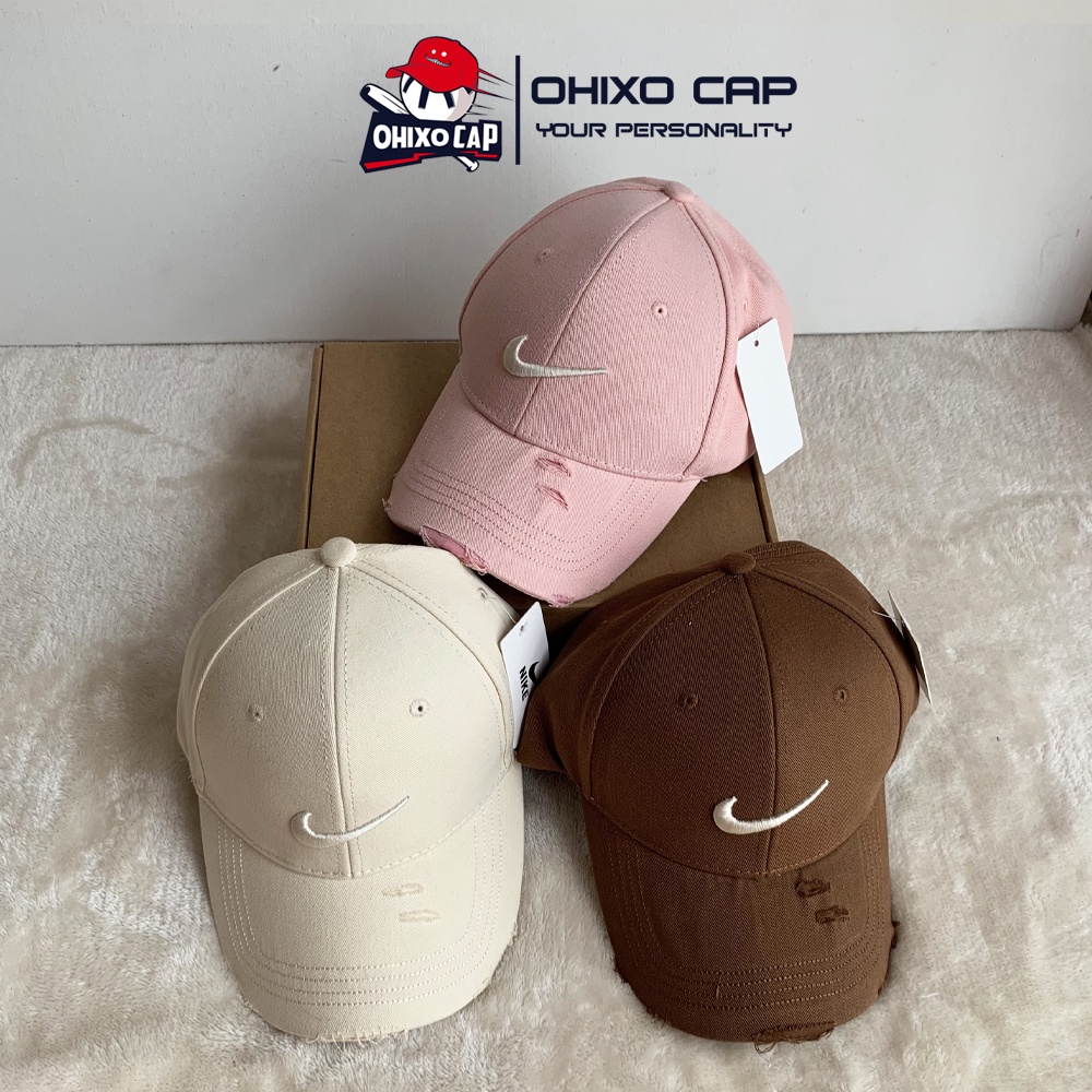 Mũ lưỡi trai rách thêu chữ NIKE nón kết logo dập nổi 3D phong cách Ulzzang form unisex nam nữ OHIXO LT21