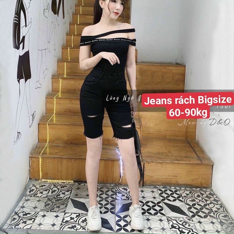 Bigsize Quần bò đùi LUNG skinny 60-90kg Rách 2 đùi 45-90kg | BigBuy360 - bigbuy360.vn