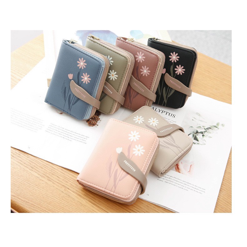 Ví/ Bóp Ngắn Cầm Tay Cho Nữ ERASHOP 079787 - Đựng Tiền/ Để Thẻ Hoa Cúc Nắp Prettyzys, Nhiều Ngăn, Rẻ Đẹp