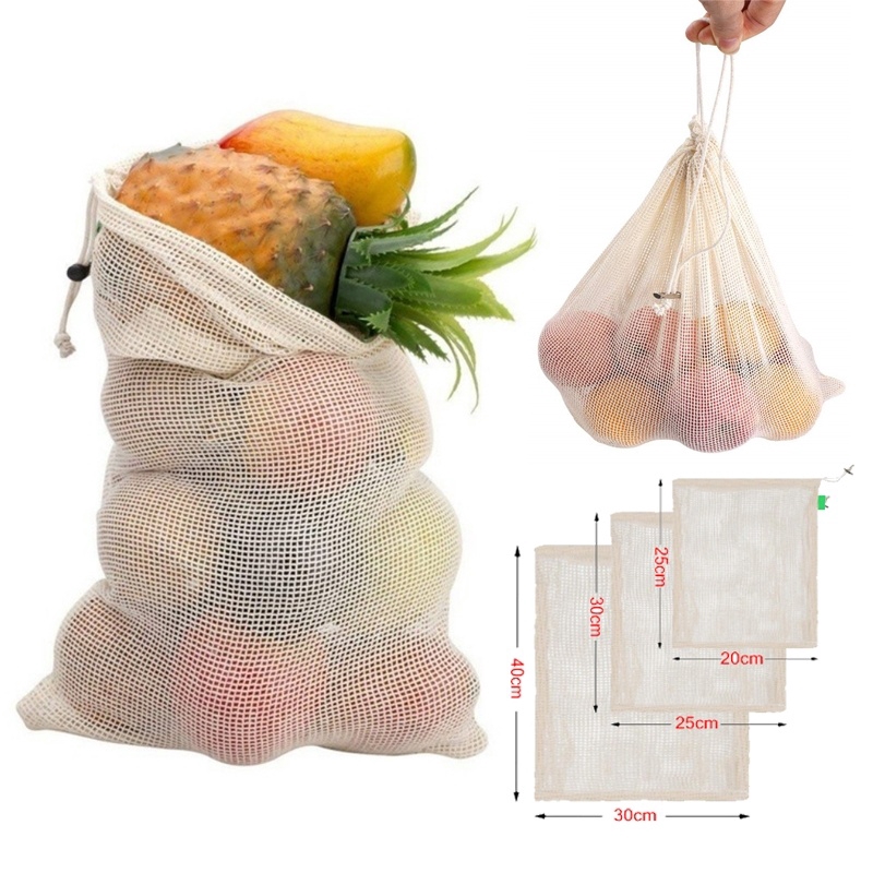 1 Chiếc Túi Lưới Cotton Tự Nhiên Hữu Cơ Có Thể Tái Sử Dụng để Mua Sắm Và Lưu Trữ (S / M / L)