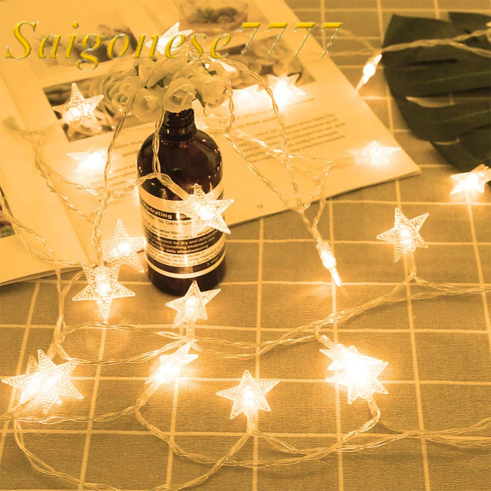 Đèn Led Dùng Pin AA- Dài 6M 40 Bóng Đèn Ngôi Sao May Mắn Chớp Nháy Trang Trí Tiệc Noel Lễ Tết Phòng Ngủ Giá Rẻ