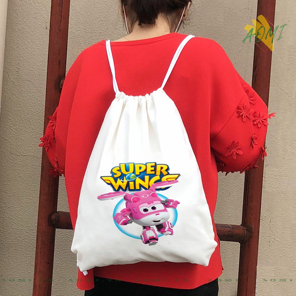 BALO MINI đội bay supper wing AOMIVN DÂY RÚT ĐEO VAI 33x38cm NHỎ XINH UNISEX CHẤT CANVAS CUTE TIỆN ÍCH DU LỊCH DẠO PHỐ