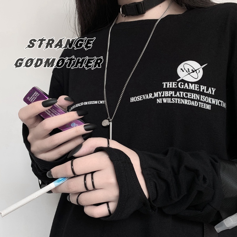 Nhẫn Tròn Đen Thiết Kế Đơn Giản Cá Tính Phong Cách Harajuku