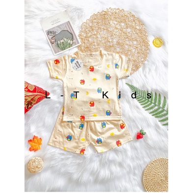 Bộ Ngắn Tay, Cộc Tay Mùa Hè Cổ Chui Thun Lạnh Mát Mẻ Họa Tiết Dễ Thương Cho Bé Trai Bé Gái 6-16kg B1023