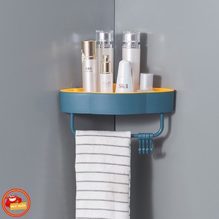 Kệ góc để đồ nhà tắm nhà bếp 2 lớp dán tường có móc treo tiện lợi (KG2L)