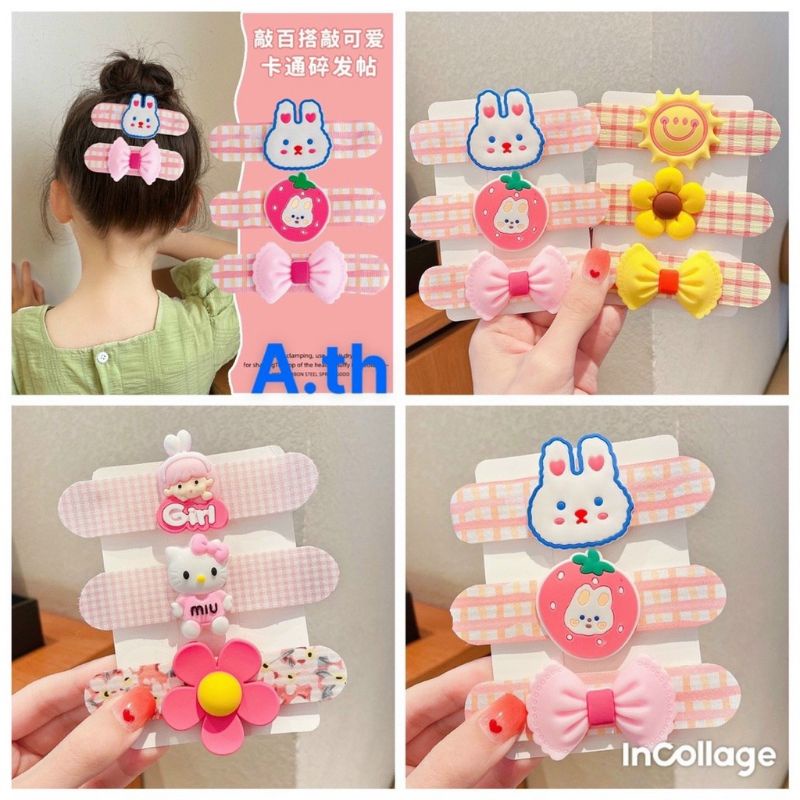 Set 3 kẹp tóc kiểu dáng hoạt hình xinh xắn cho bé gái
