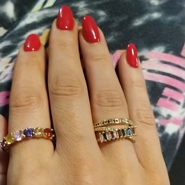 Nhẫn Mặt Chữ X Màu Cầu Vồng Đính Đá CZ Thời Trang Cho Nữ
