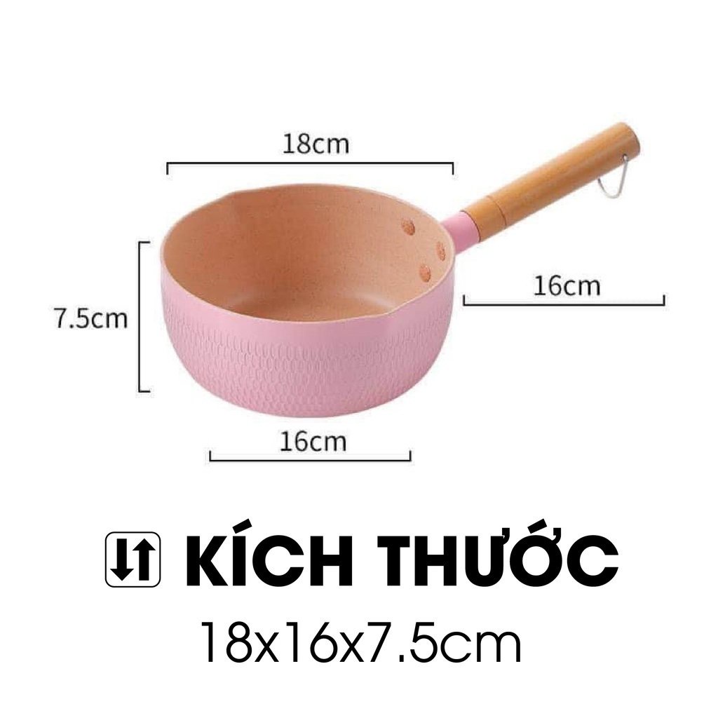 Chảo chống dính Ceramic đáy lòng sâu có tay cầm cán gỗ chống bỏng màu pastel lúa mạch