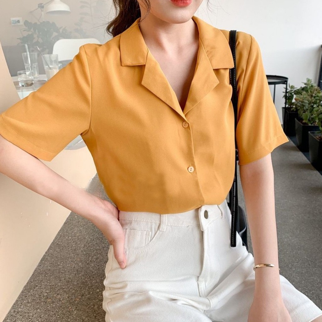 Áo nữ cổ danton, Áo sơ mi nữ tay ngắn phong cách Hàn Quốc, có nhiều màu, đủ size | BigBuy360 - bigbuy360.vn