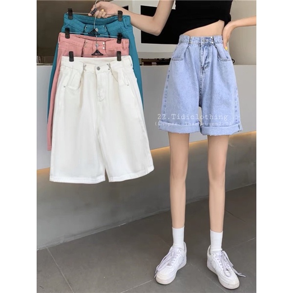 ( ORDER ) QUẦN SHORTS JEANS CÓ MÓC CÀI THÂU EO FORM LỬNG TỚI GỐI trắng hồng xanh
