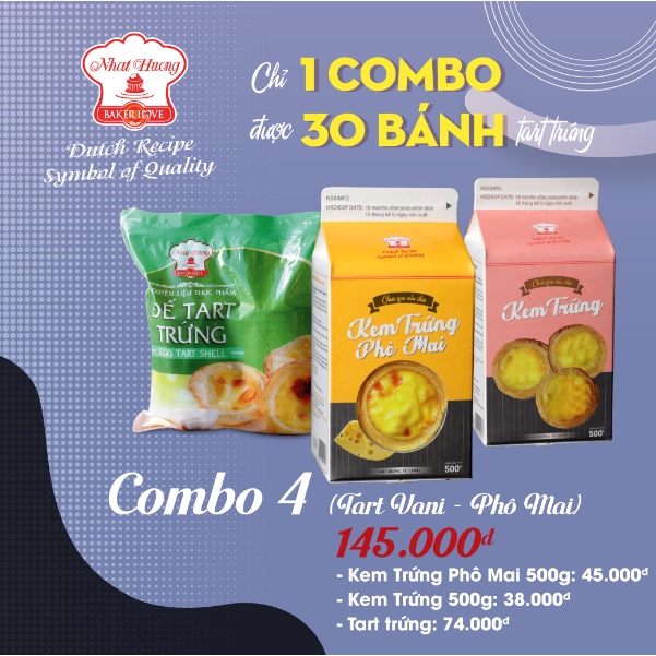 Combo Tart Trứng Và Kem Trứng Vani 500g – Phô Mai 500g