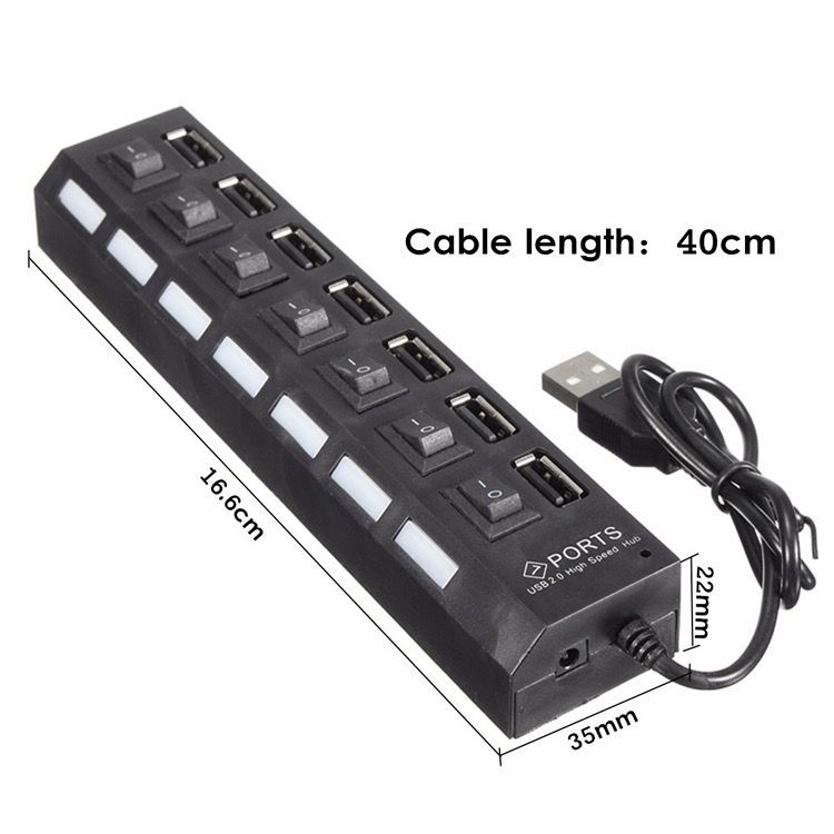 Bộ chia cổng usb hub 7 port hình ổ điện có công tắc led đa năng cho máy tính laptop, pc, điện thoại, máy in, đọc thẻ nhớ