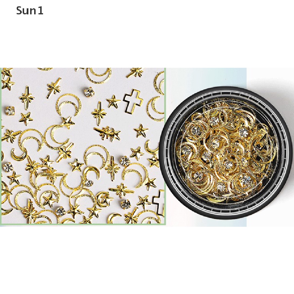 Sun1 &gt; Phụ Kiện Trang Trí Móng Tay Nghệ Thuật Đính Kim Sa Hình Trăng Sao Và Ngôi Sao Màu Vàng Kim Tuyến