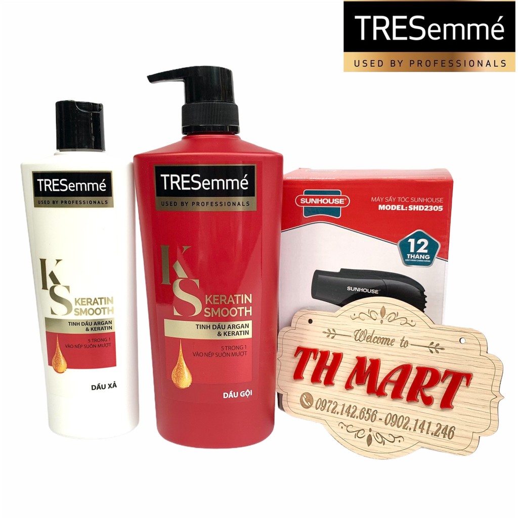 Combo Dầu gội đầu 640g và Dầu xả 340g TRESemmé Keratin Smooth vào nếp suôn mượt (Tặng máy sấy tóc)