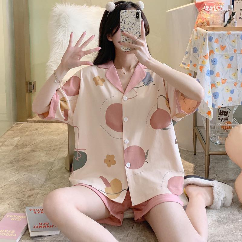 [Sẵn] Đồ bộ ngắn mặc ở nhà, đồ ngủ cotton thiết kế, pijama Quảng Châu, họa tiết dễ thương, vải mịn | BigBuy360 - bigbuy360.vn