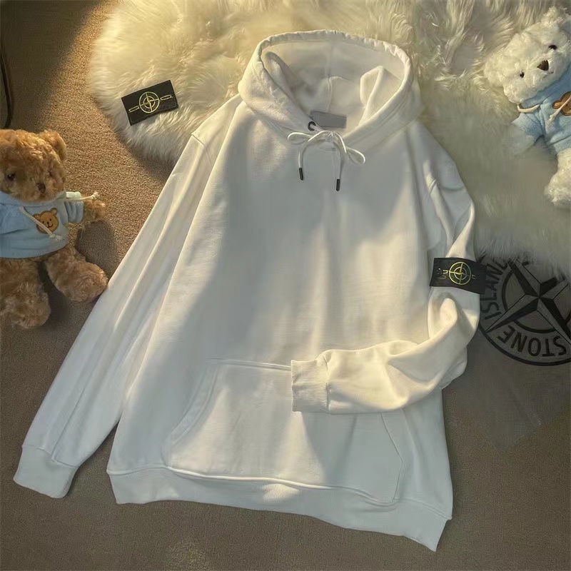 O Áo hoodie nam N form Rộng Màu Trơn Phối Nhung Cho nam Và Nữ Stone ISLAND