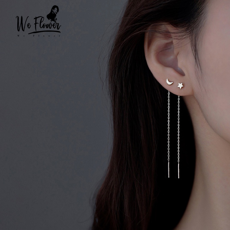 We Flower Bông tai dáng dài mạ bạc 925 hình mặt trăng ngôi sao xinh xắn dành cho nữ