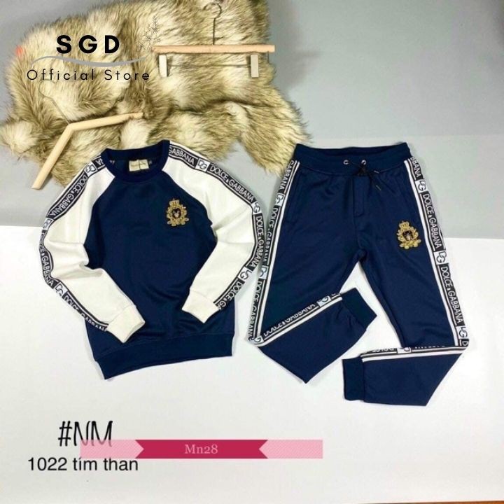 Bộ thu đông nam đẹp DG thêu ong màu đen / tím than kiểu dáng thể thao với áo hoddie thời trang và quần jogger bo gấu