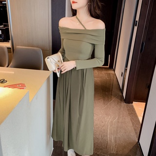Đầm Dệt Kim Tay Dài Hở Vai Quyến Rũ Hợp Thời Trang