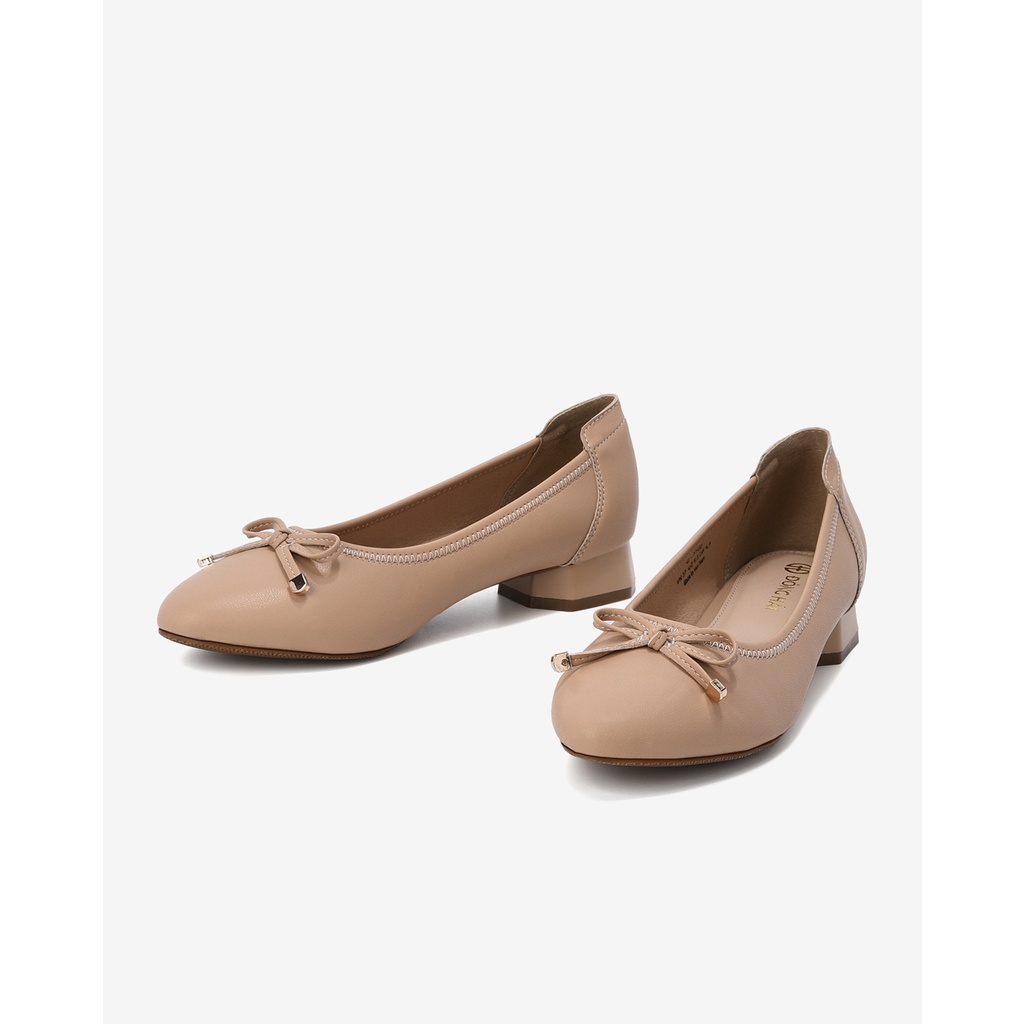 Giày búp bê nữ Đông Hải mũi tròn thiết kế đính nơ đầu khóa kim loại cách điệu 3cm - G7722