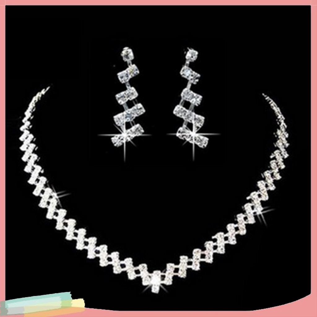 Bộ Vòng cổ + Đôi Khuyên Tai Đính Đá Lấp Lánh Sang Trọng